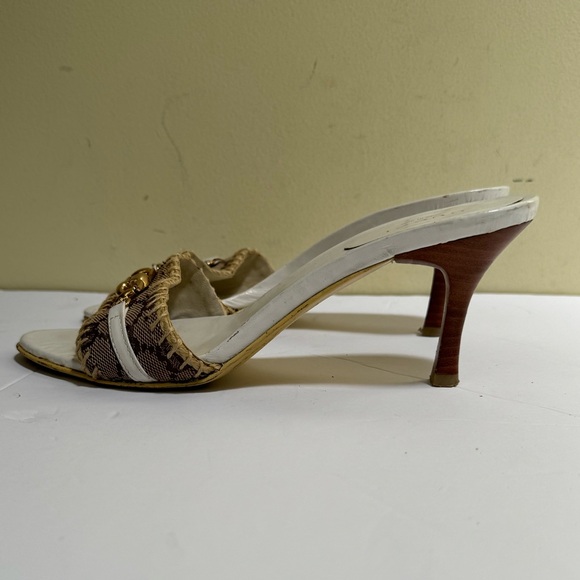 Gucci GG Horsebit Leather Canvas Open Toe Mules Slides Sandals Heels Neutral 36 - Picture 3 of 15